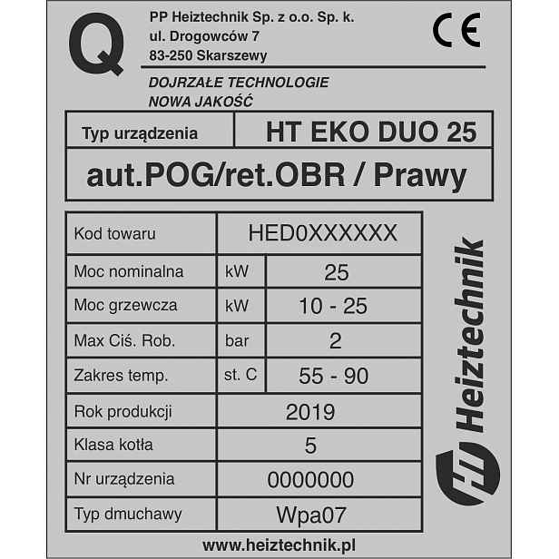 Samolepicí Tabulka Znám. Kotel Heiztechnik Eko Duo 15 25kW Gravírování