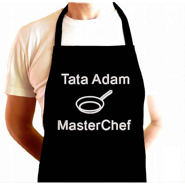 Dárek ke Dni Otců pro tatínka tchána Fartuch MasterChef s Jménem nápis na vyšívání