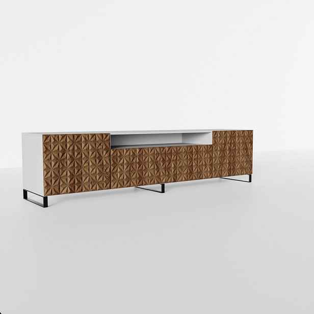 MASSENO STOJACÍ TV STOLEK ROVA, 200/41/40 cm, bílý /, dekor dub