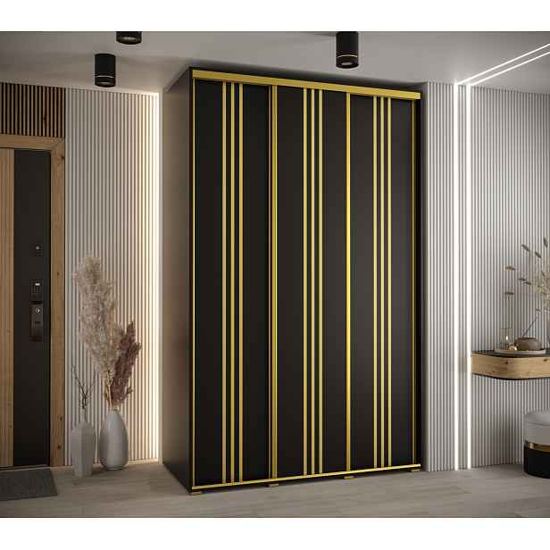 Šatní skříň YVONA 6 - 160/60 cm, černá / zlatá