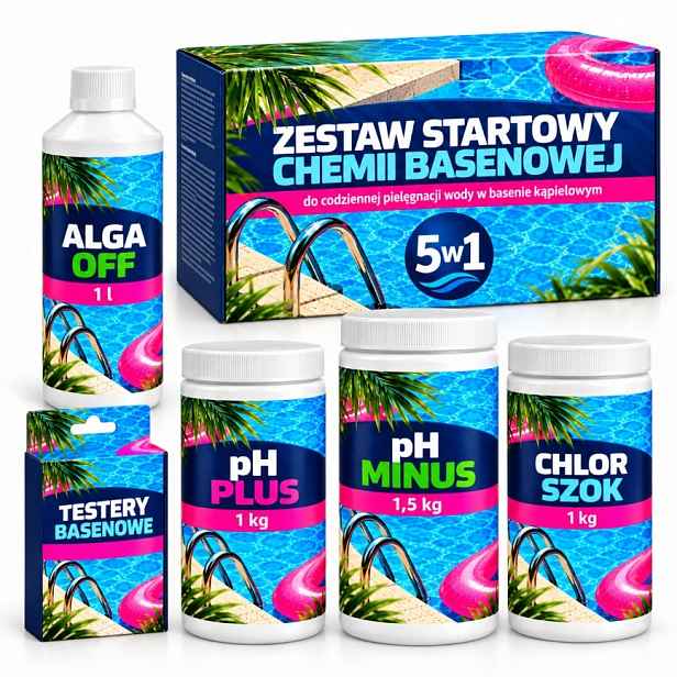 Startovací Bazénový Set 5V1 Ph Plus Alga Off Tester Ph Minus Chlor Šok
