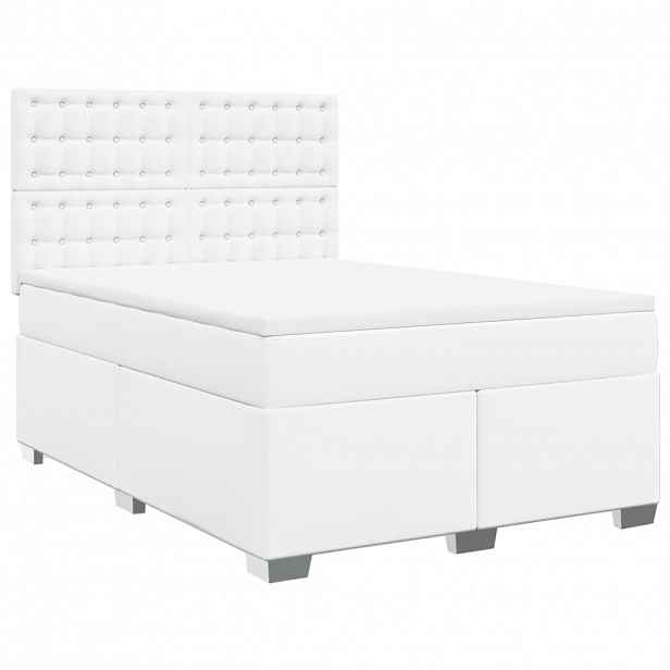 vidaXL Box spring postel s matrací bílá 140x200 cm umělá kůže