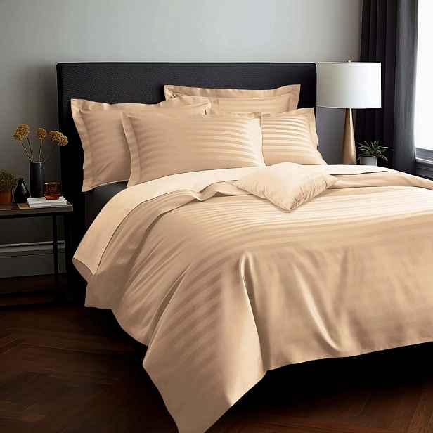 Povlečení s bambusovo-bavlněnou saténovou látkou (p) Stripe BEIGE/180x200 2x70x80 s