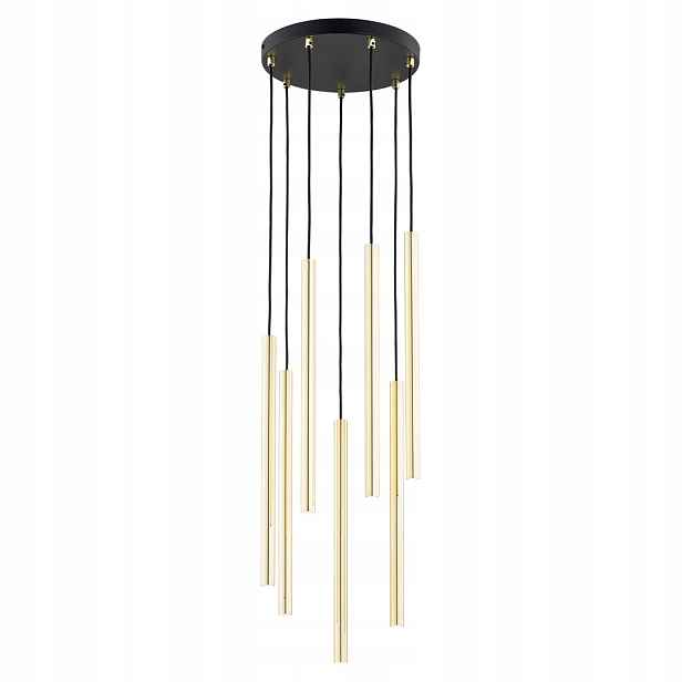 Závěsná kaskádová lampa 7 rampouchů tub černá zlatá kulatá do obývacího pokoje Emibig
