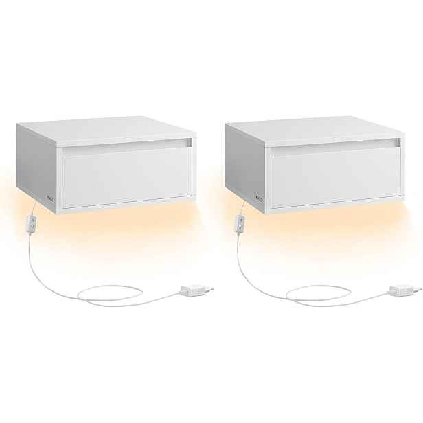 2x Závěsný noční stolek Vasagle bílý skandinávský s Led lampou 35x40x18 cm