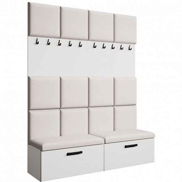 Beautysofa PŘEDSÍŇOVÁ sestava Margaret I+I 162/203/43 s čalouněnými panely a botníkem, bílá