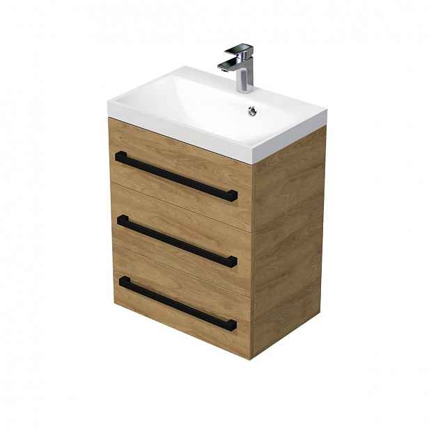 Koupelnová skříňka s umyvadlem SAT Cube Way 60x47,5x40 cm dub Hickory mat CUBE2C603DH