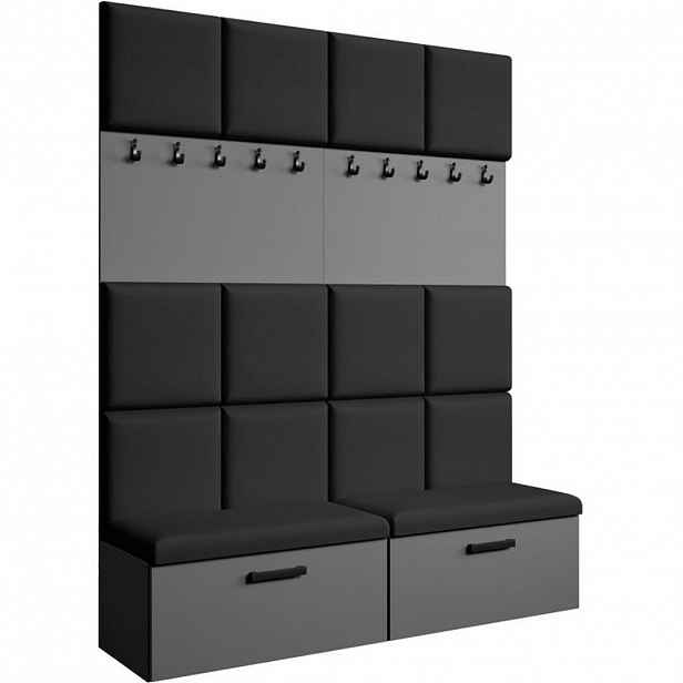 Beautysofa PŘEDSÍŇOVÁ sestava Margaret I+I 162/203/43 s čalouněnými panely a botníkem, grafitová