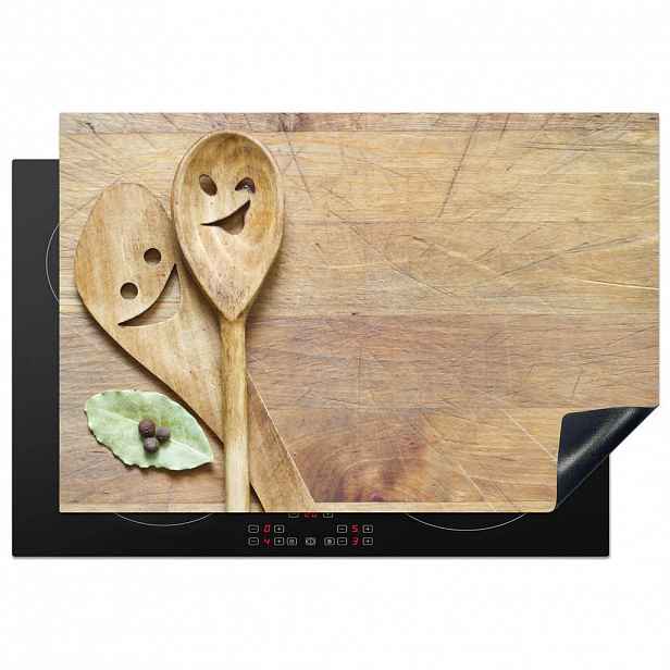 MuchoWow KRYT NA INDUKČNÍ DESKU Dřevo - Lžíce - Hnědá - Smiley 77x51 cm