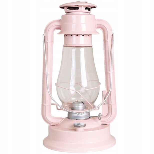 Petrolejová Lampa Velká Růžová kovová skleněná loftová lampa H 40 cm
