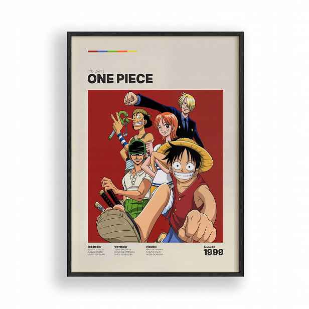 Obraz One Piece Luffy Zoro Nami Sanji Anime Plakát Rámeček Dřevěný 30x42