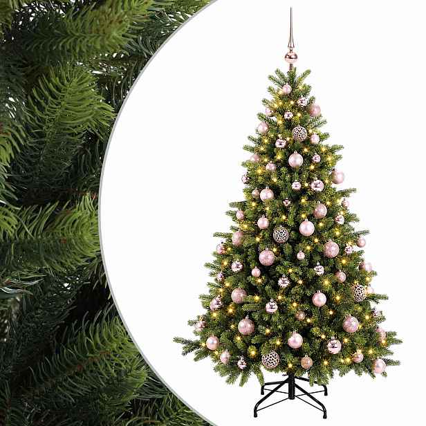 vidaXL Umělý vánoční stromek s vánočními koulemi 180 cm 300 LED