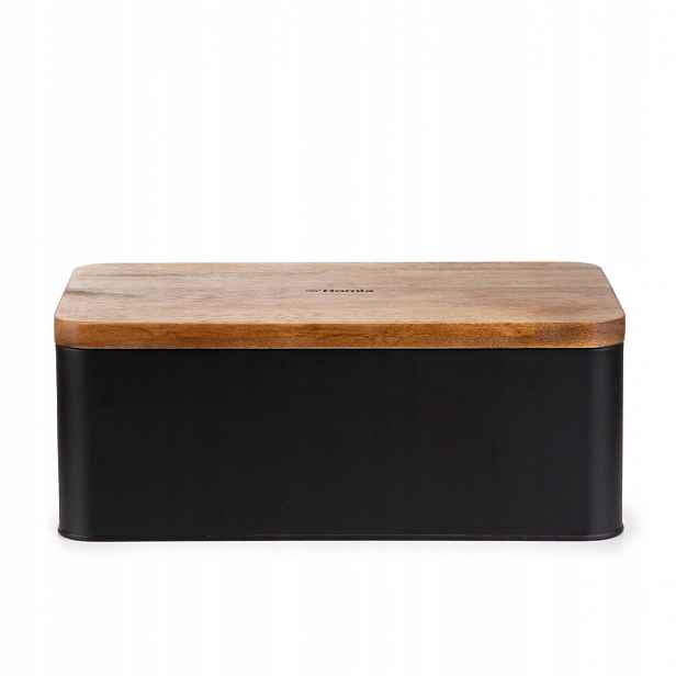 Chlebník Lomas černý s akátovým víkem 33x18x13 cm Homla