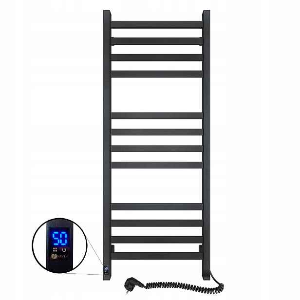 Elektrický koupelnový radiátor Černý Avangard Sensor 480х1200 pravý
