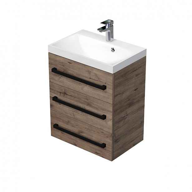 Koupelnová skříňka s umyvadlem SAT Cube Way 60x47,5x40 cm dub Wellington mat CUBE2C603DW