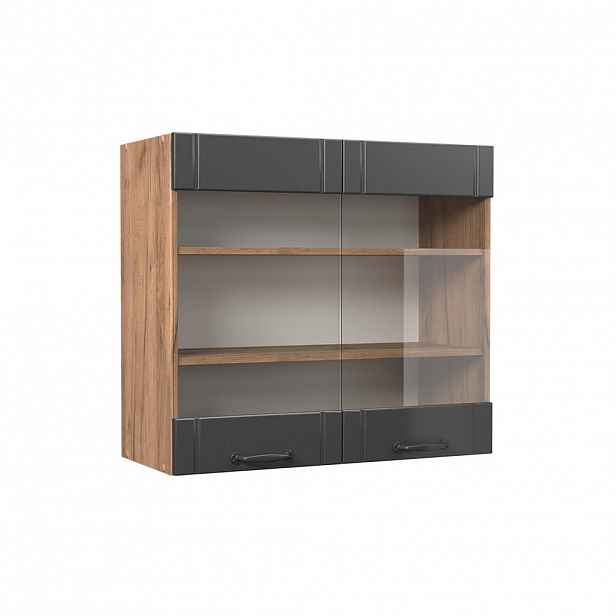 Vicco SKLENĚNÁ KUCHYŇSKÁ SKŘÍŇKA Fame-Line Tmavě šedá 80 cm