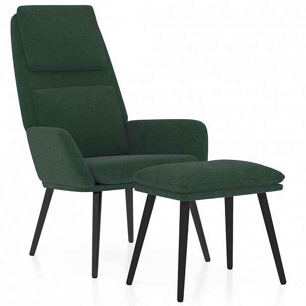 vidaXL Relaxační křeslo se stoličkou tmavě zelené textil