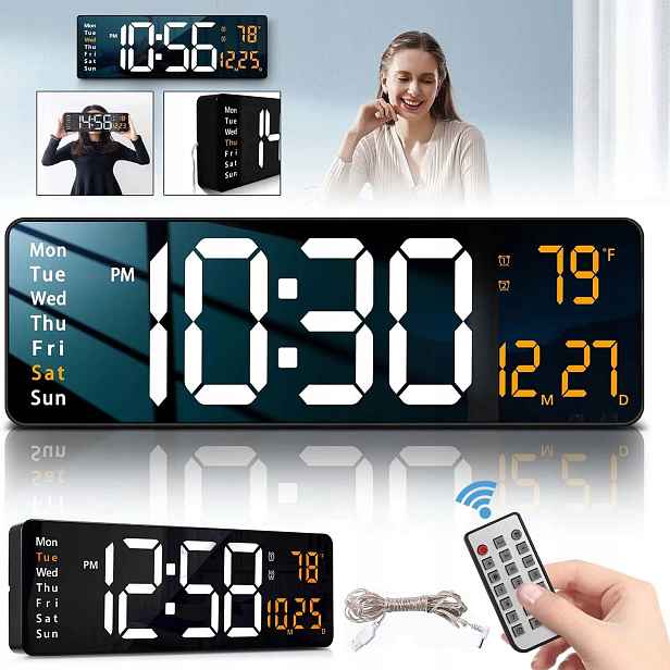 Budík Nástěnné Hodiny Velké Elektronické Stojící Na Stěnu Led 10 Jasů