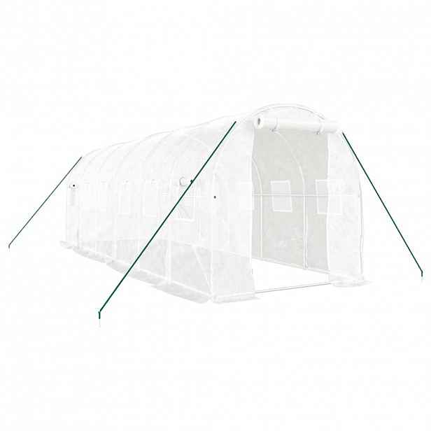 vidaXL Skleník s ocelovým rámem bílý 12 m² 6 x 2 x 2 m