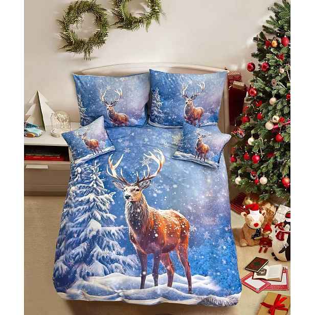 3D Bavlněné povlečení FROSTED DEER modré + povlak na polštářek 40x50 cm zdarma Rozměr povlečení: 70 x 90 cm | 140 x 200 cm