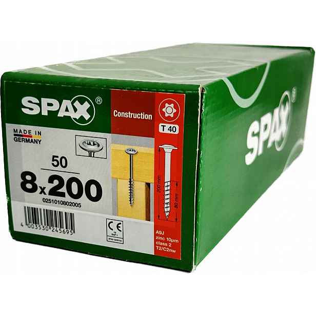 Šrouby pro dřevěné konstrukce 8x200 mm Spax Wirox Talířová hlava 50 Ks