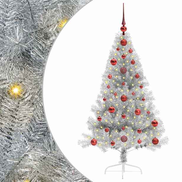 vidaXL Umělý osvětlený vánoční stromeček Stříbrná 120 cm PET