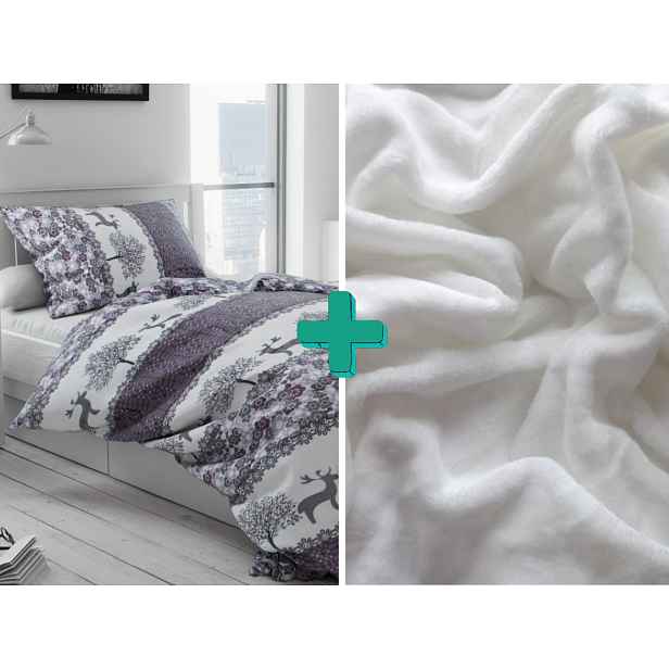 2x povlečení mikroplyš VÁNOČNÍ SOBI šedé + prostěradlo mikroplyš SOFT 180x200 cm bílé