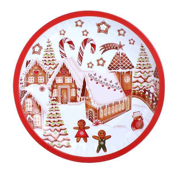 Plechový podnos TORO 26cm perníčková vesnička