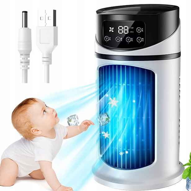 Přenosná Mini Klimatizace Stolní Ventilátor 2V1 Bezdrátový Na Vodu 6 Rychlostních Stupňů
