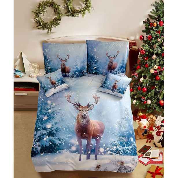 3D Bavlněné povlečení SNOWY DEER modré + povlak na polštářek 40x50 cm zdarma Rozměr povlečení: 70 x 90 cm | 140 x 200 cm