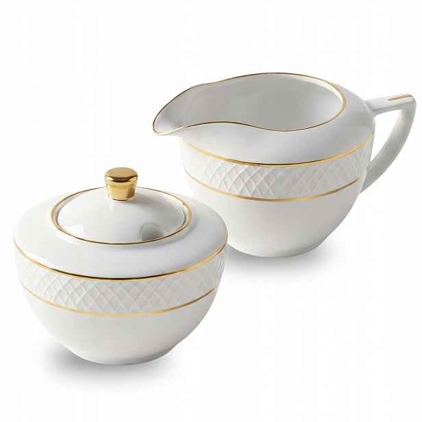 Cukřenka a mlékovka Wilmax bílá porcelánová sada zlatým zdobením