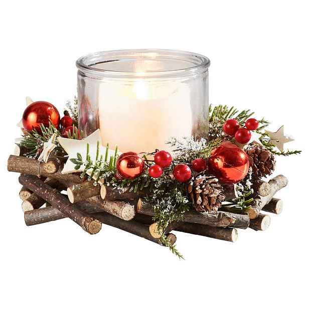 X-Mas NÁDOBKA NA ČAJOVOU SVÍČKU dřevo, plast, sklo, kompozitní dřevo