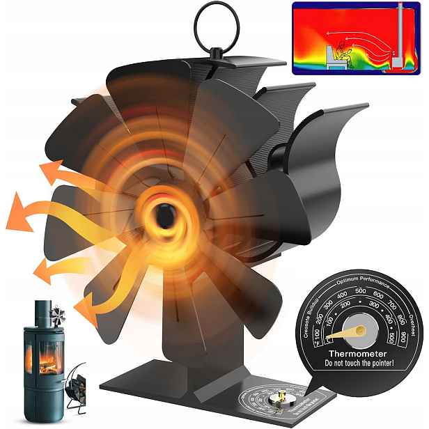 Termoelektrický Krbový Ventilátor Napájený Teplem, Tichý Ventilátor, Černý