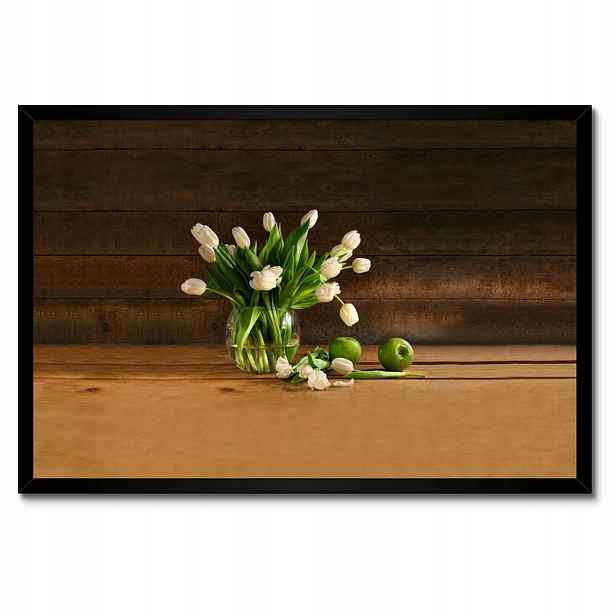 Plakáty v rámu 60x40 Bílé tulipány ve váze