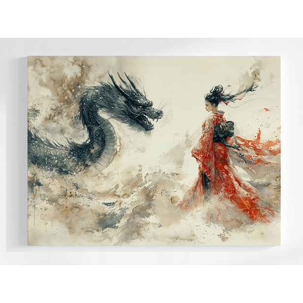 Plakát Japonsko Asie Fantasy Bojovnice Drak Gejša 100x75