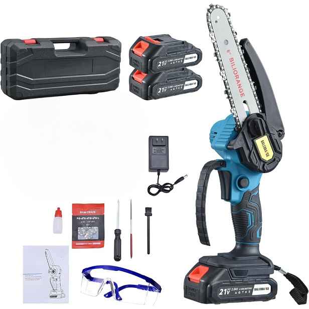 Řetězová Pila 6" Jindun Mini Akumulátorová Pila 2XAKU Sada Kufr