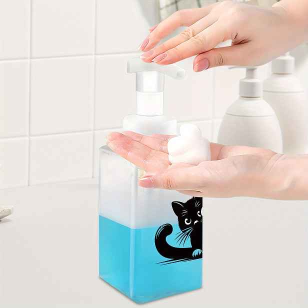 TEMU Jedna láhev o objemu 450 ml (15 oz) s roztomilým designem černé kočky, ideální na mýdlo na ruce, šampon, sprchový gel a další. Je to skvělý