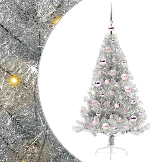 vidaXL Umělý osvětlený vánoční stromeček Stříbrná 120 cm PET