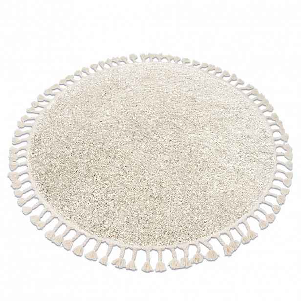 rugsX KULATÝ koberec BERBER 9000, krémový - střapce, Berber, Maroko, Shaggy 120 cm