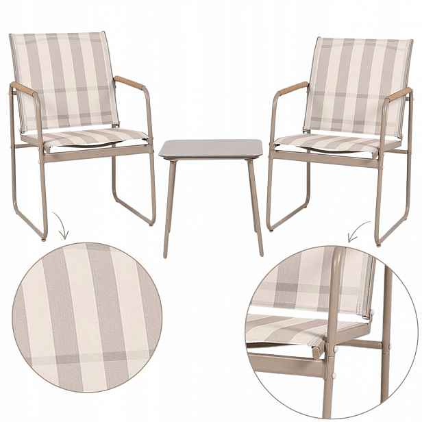 Set Zahradního Nábytku béžové pruhy 2 židličky stolek na terasa balkon