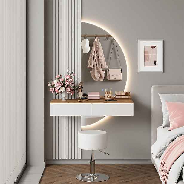 Vicco TOALETNÍ STOLEK Melina Bílá/dub 100 cm se zrcadlem LED a stoličkou