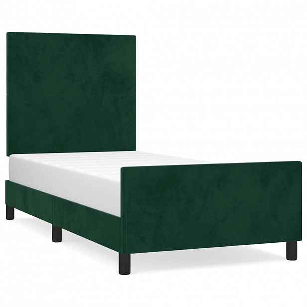 vidaXL Rám postele bez matrace tmavě zelená 90 x 200 cm samet