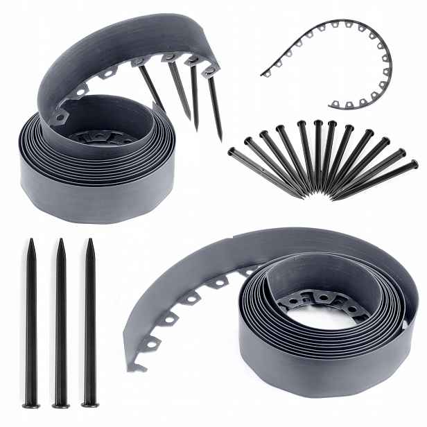 Zahradní Lem Trávníkový Plast 20 m Šedý 10 cm