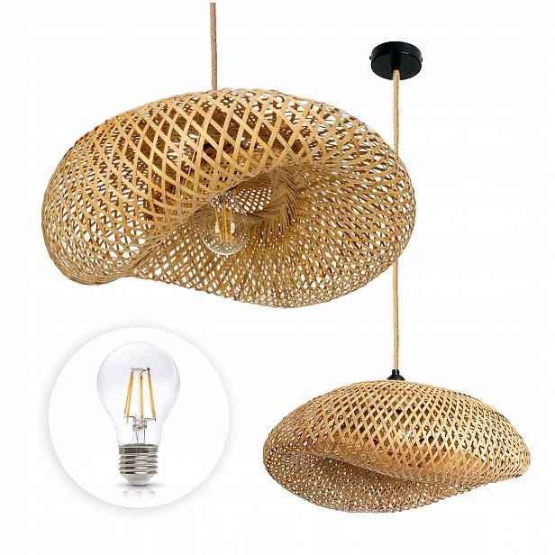 Sada Bambusová závěsná lampa Boho Komplet žárovka 7W E27 Teplá bílá