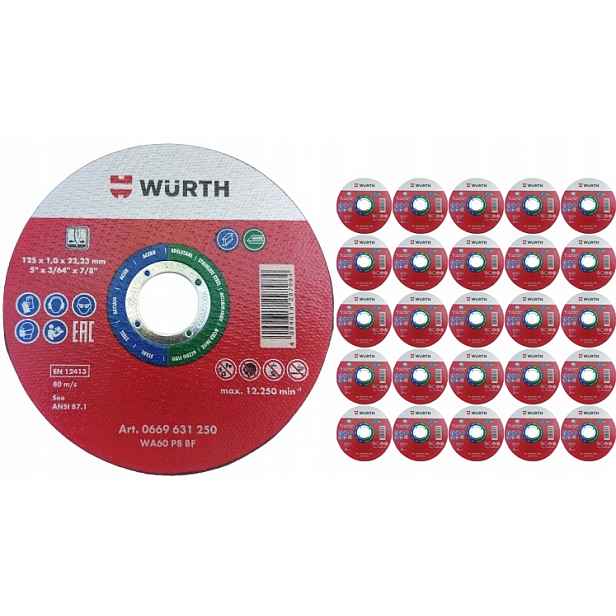 Wurth 25 x Korundový Řezací Kotouč Red Line Pro Nerezovou Ocel 125X1.0 MM