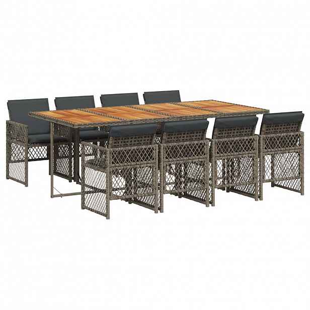 vidaXL 9dílný zahradní jídelní set s poduškami šedý polyratan