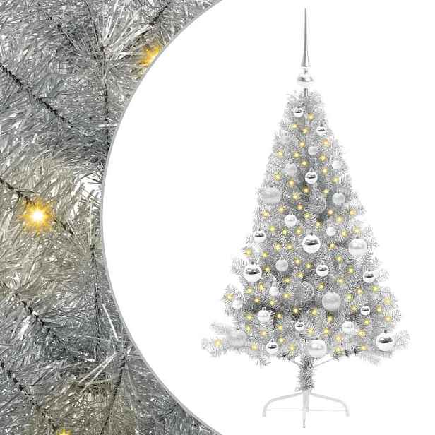 vidaXL Umělý osvětlený vánoční stromeček Stříbrná 120 cm PET