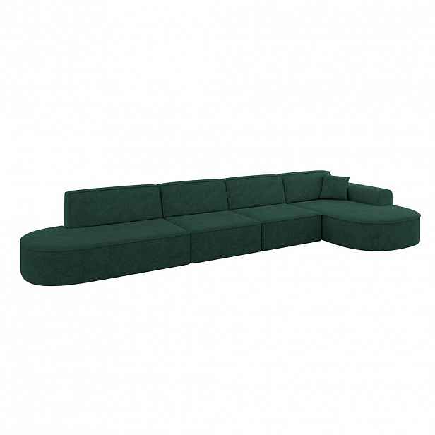ALTDECOR ROHOVÁ SEDACÍ SOUPRAVA s otomanem vpravo MARI-L3 – 413 × 171 × 79 cm, zelený velur