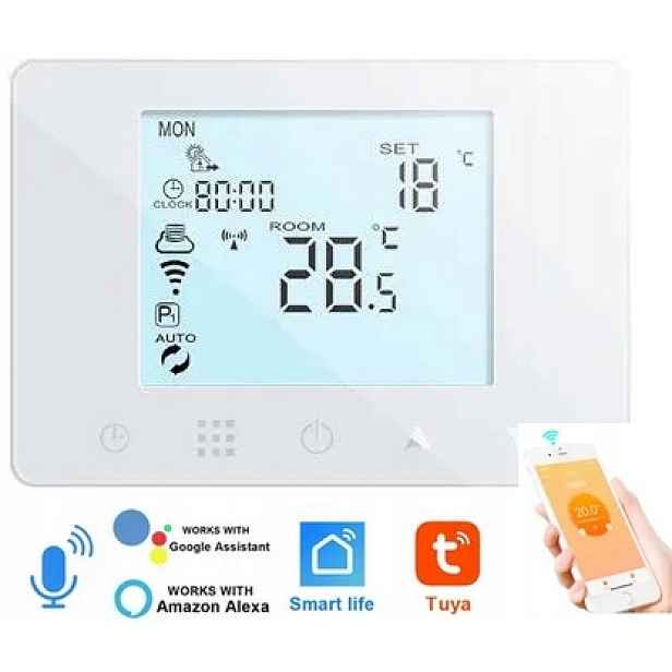 Termostat Pokojový Panel Dotykový Led Displej WiFi Tuya TERSCW2W