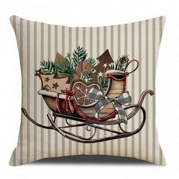 Vánoční povlak na polštář SLEIGH 45x45 cm, béžový